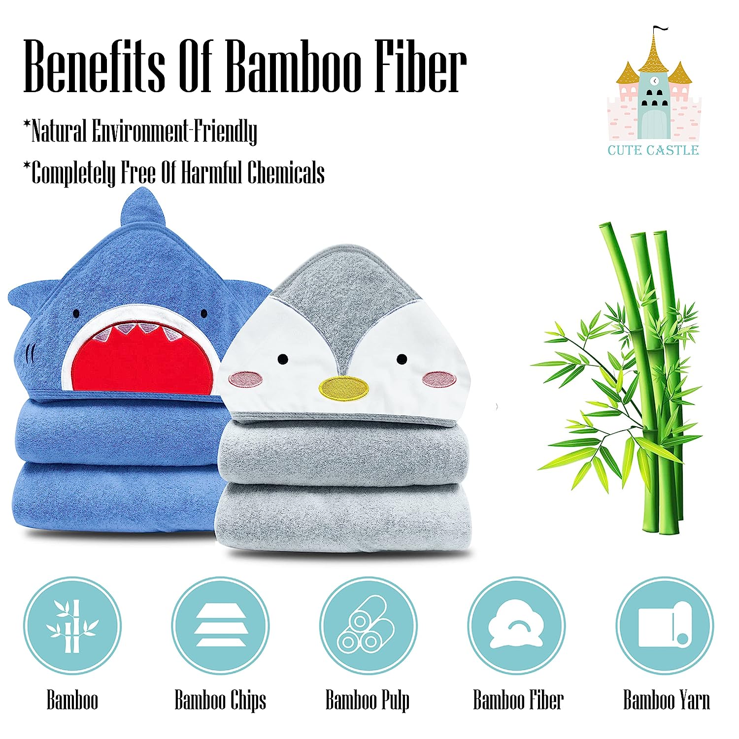 Cute Castle 2 Pack Bamboo Hooded Baby Towel 8 Washcloths - Soft Bath Towel for Bathtub for Newborn, Infant - Ultra Absorbent, Natural Baby Stuff for Boy and Girl (Lovely Elephant, Happy Bird) - Image 5